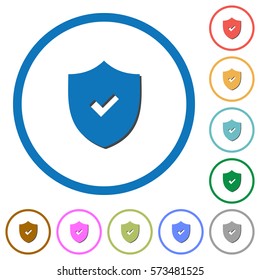 Active security flat color vector icons with shadows in round outlines on white background