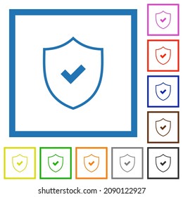 Iconos de color plano del esquema de seguridad activo en marcos cuadrados con fondo blanco