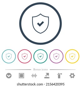 Active security outline flat color icons in round outlines. 6 bonus icons included.