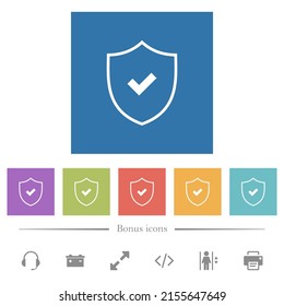 Active security outline flat white icons in square backgrounds. 6 bonus icons included.