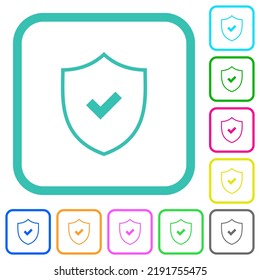 Active security outline vivid colored flat icons in curved borders on white background