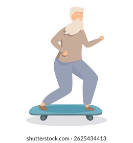Active senior citizen is riding a skateboard
