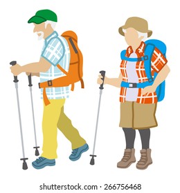 Active Senior Couple ,Climbing Fashion Isolated