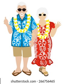 Active Senior Couple, Hawaiian Tourist Isolated