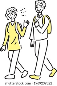 Active senior couple taking a walk with rucksack