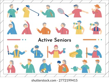 Active Senior Lifestyle Illustration Set