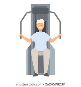 Active senior man in sportswear exercising on chest press machine
