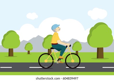 Active senior on bicycle. Old age tourist.