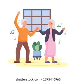 active seniors couple dancing characters vector illustration design