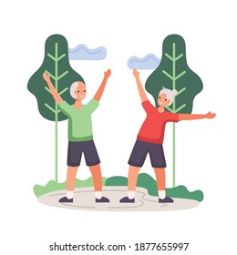active seniors couple practicing exercise characters vector illustration design