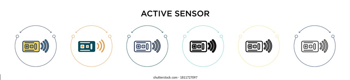 Active sensor icon in filled, thin line, outline and stroke style. Vector illustration of two colored and black active sensor vector icons designs can be used for mobile, ui, web