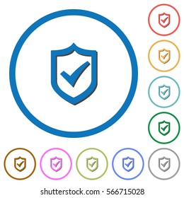 Active shield flat color vector icons with shadows in round outlines on white background
