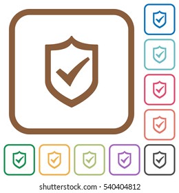 Active shield simple icons in color rounded square frames on white background