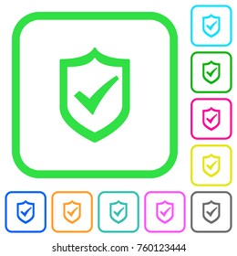 Active shield vivid colored flat icons in curved borders on white background