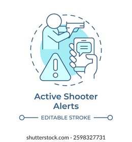 Active shooter alerts soft blue concept icon. Threat of gun violence prevention. Public safety service. Round shape line illustration. Abstract idea. Graphic design. Easy to use in application