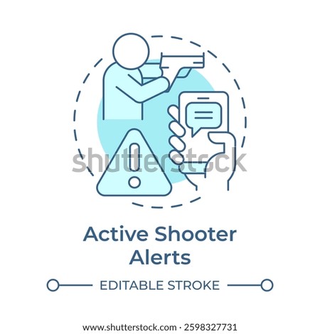 Active shooter alerts soft blue concept icon. Threat of gun violence prevention. Public safety service. Round shape line illustration. Abstract idea. Graphic design. Easy to use in application