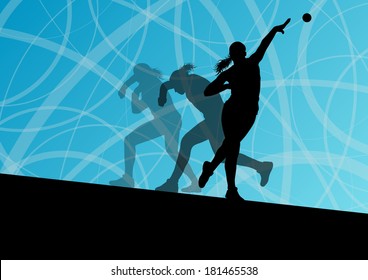 Active shot putter woman sport athletics ball throwing silhouettes abstract illustration background vector