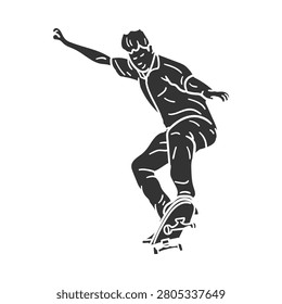 Active Skateboarder Performing an Ollie Trick Street Style Stamp Vector Illustration