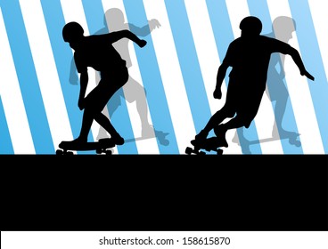 Active skateboarders detailed sport concept silhouette illustration background vector