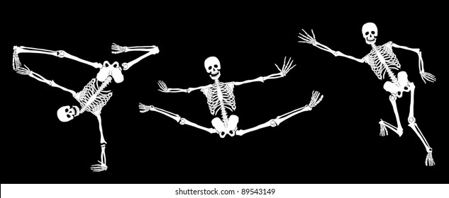 Active skeletons on black. Set #3. Vector