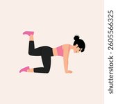 Active Smiling Woman Doing Donkey Kick for Workout, Pink Sport Bra, Legging, Sport Shoes illustration