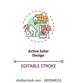 Active solar design concept icon. Renewable sustainable energy source. Electricity for smart house. Biophilia idea thin line illustration. Vector isolated outline RGB color drawing. Editable stroke