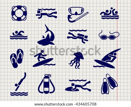 Active sport flat icons on the notebook page vector