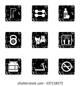 Active sport icons set. Grunge illustration of 9 active sport vector icons for web