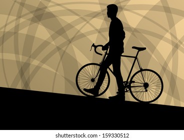 Active sport road bike bicycle rider detailed silhouette in abstract background landscape illustration vector