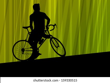Active sport road bike bicycle rider detailed silhouette in abstract background landscape illustration vector