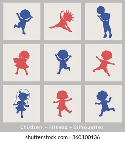 Active Sports Cartoon Kids Silhouettes