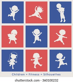 Active Sports Cartoon Kids Silhouettes