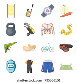 Active sports and diet and other web icon in cartoon style.Slimming the collateral of a separate food icons in set collection.