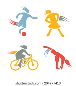active sports girls icons vector set 3