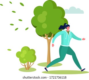 Active sports people vector illustration. Cartoon happy flat woman character running, jogging, doing outdoor workout or exercises in summer city park. Healthy lifestyle concept isolated on white