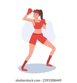 Active Sports Woman Boxing with Confidence. Powerful Female Boxer in Gym Workout Session