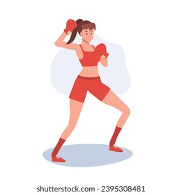Active Sports Woman Boxing with Confidence. Powerful Female Boxer in Gym Workout Session