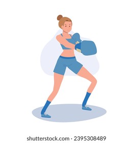 Active Sports Woman Boxing with Confidence. Powerful Female Boxer in Gym Workout Session