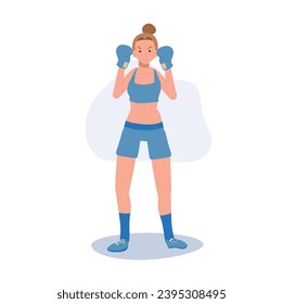 Active Sports Woman Boxing with Confidence. Powerful Female Boxer in Gym Workout Session