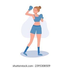 Active Sports Woman Boxing with Confidence. Powerful Female Boxer in Gym Workout Session