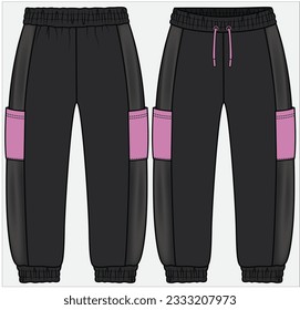 ACTIVE SPORTY CUT AND SEW LEATHER PANEL JOGGERS PERFORMANCE WEAR  DESIGNED FOR WOMEN AND TEEN GIRLS AND KID GIRLS IN EDITABLE FILE