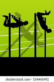 Active and strong fitness man doing push ups in sport silhouettes gym background illustration vector