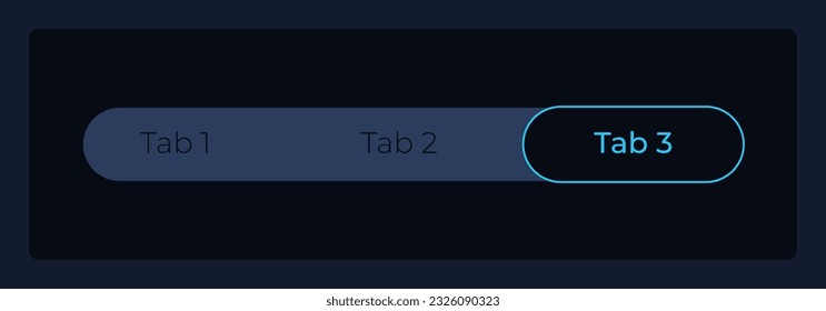 Active third tab in menu bar UI element template. Editable isolated vector dashboard component. Flat user interface. Visual data presentation. Web design widget for mobile application with dark theme