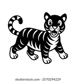 Active tiger silhouette in playful pose vector icon