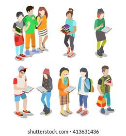 Active Urban Young Student Casual Street People Flat 3d Isometric Web Infographic Friendship Concept Vector Icon Set. Creative People Collection.