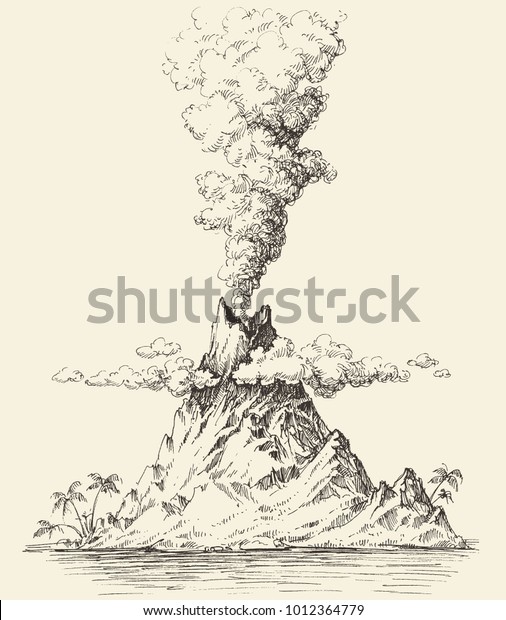 Dessin De Volcan Actif Eruption Volcanique Image Vectorielle De Stock Libre De Droits