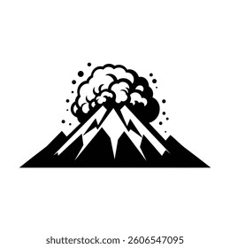 Active Volcano Eruption black Icon Vector isolated illustration design