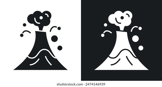 Active Volcano Eruption Icon Set. Geologic Mountain Vector Symbol.