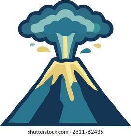 Active volcano mountain ash smoke cloud explosion nature disaster icon