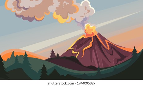 Active volcano in the wild. Beautiful nature scenery.